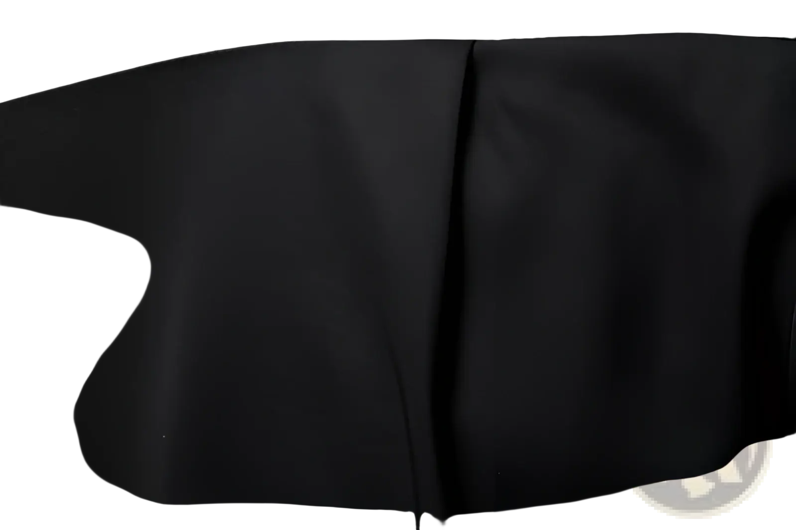 Men asymmetrical slant collar long sleeve casual shirt in black smooth matte fabric with subtle pleats along the seam