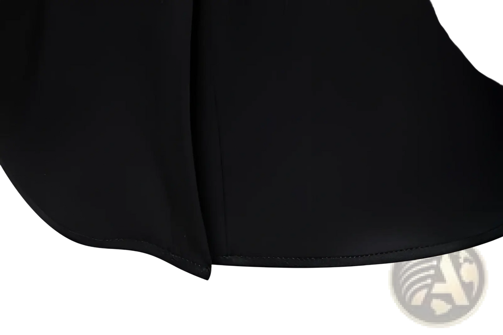 Black men asymmetrical slant collar long sleeve casual shirt with smooth glossy fabric and neat hem stitching