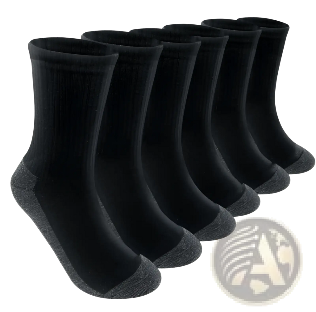 Men athletic socks breathable cotton crew in black and gray with reinforced toe and heel sections