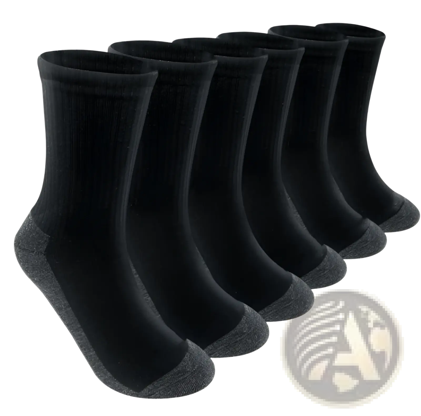 Men athletic socks breathable cotton crew in black and gray with reinforced toe and heel sections