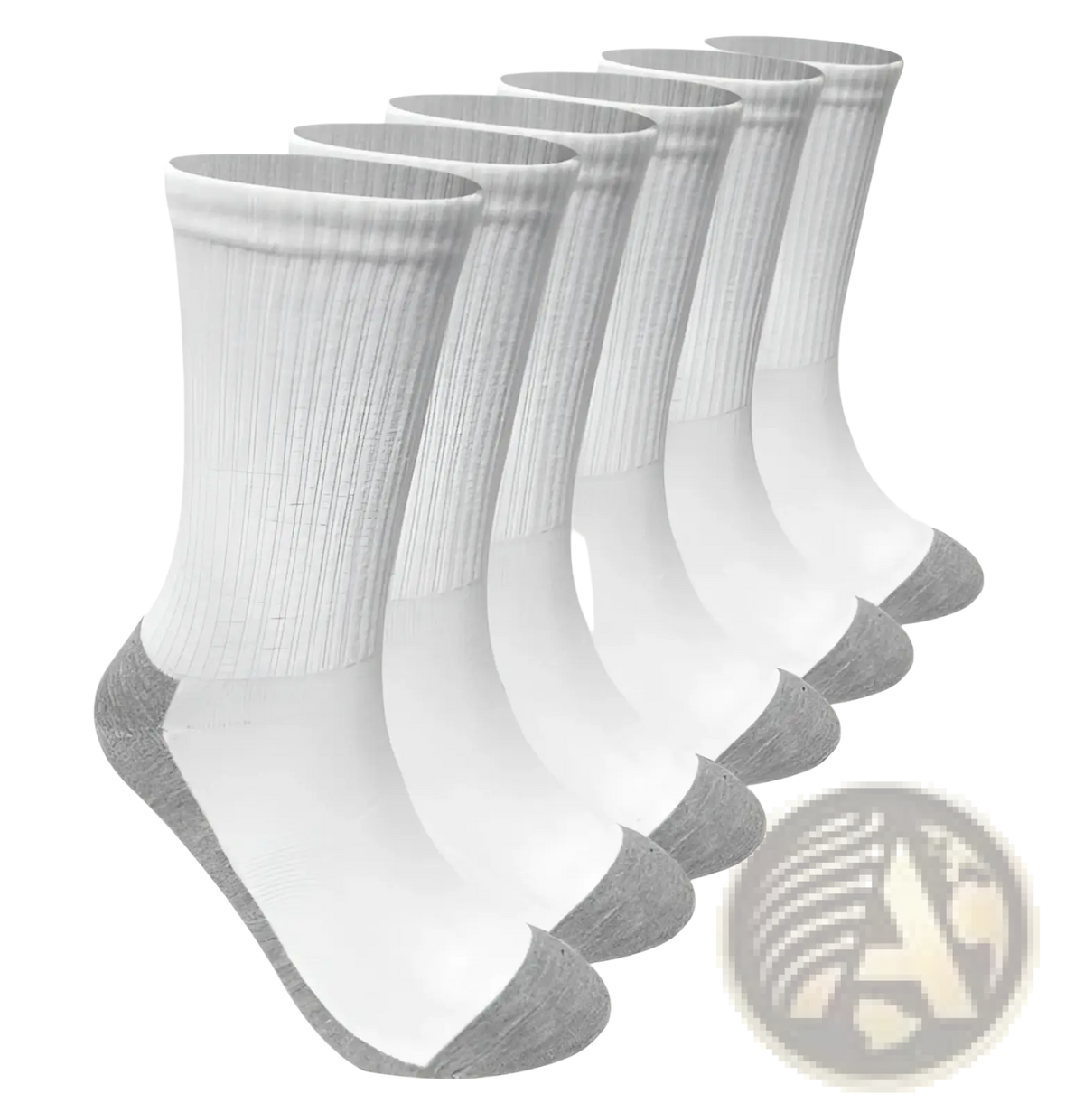 White and gray breathable cotton men athletic crew socks with ribbed cuffs for enhanced comfort and support