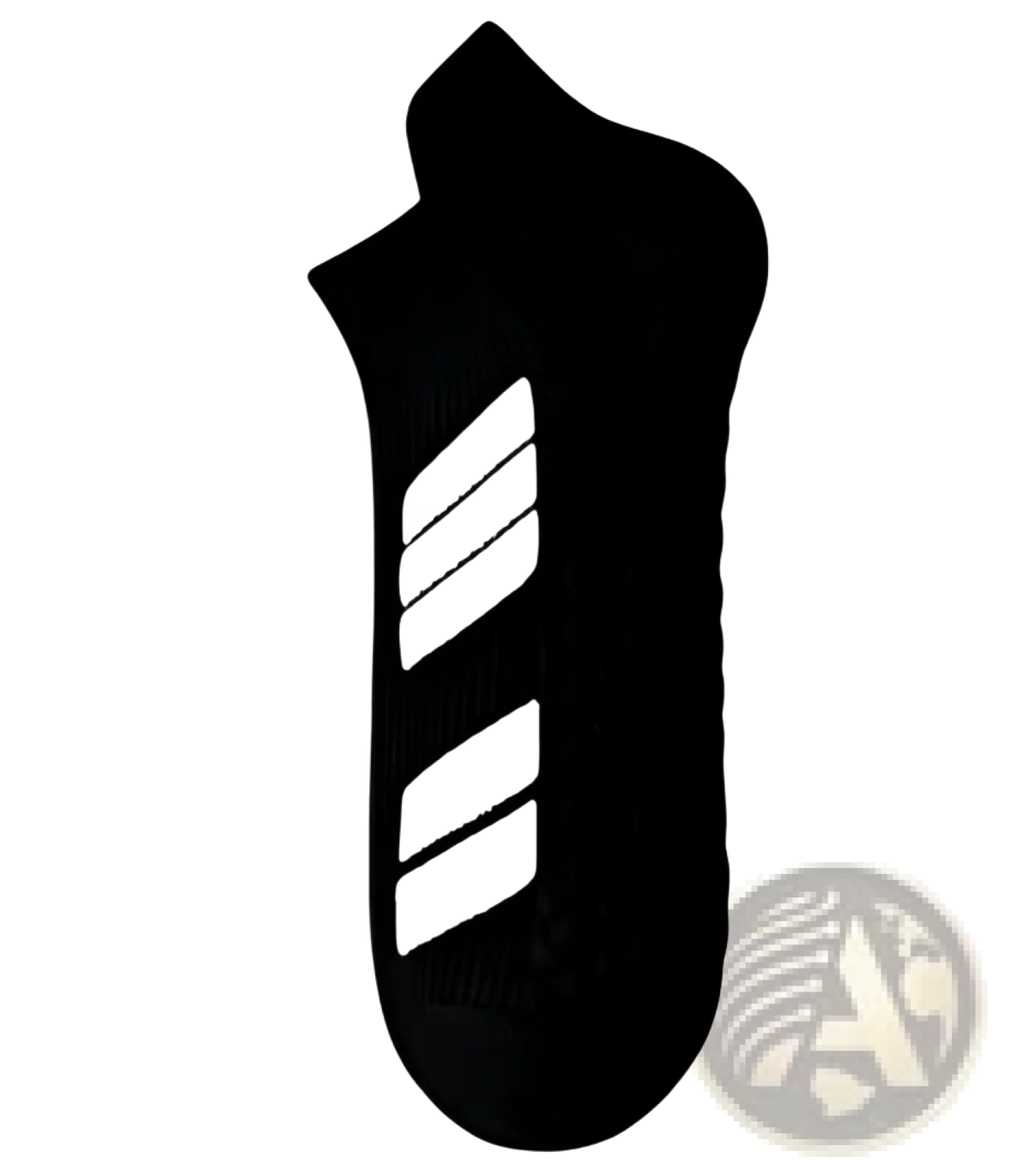 Black men athletic ankle socks with cushioned footbed and three white diagonal stripes for sweat absorption