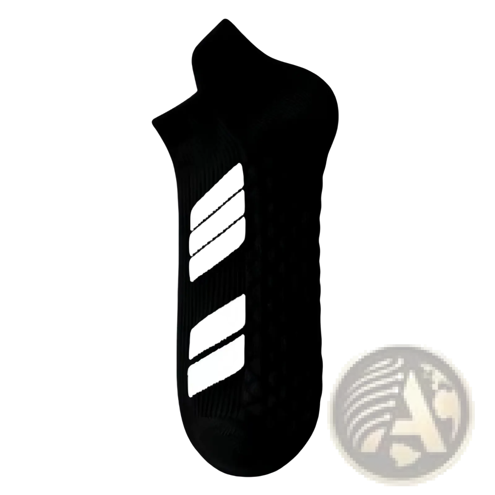 Black men athletic sports sock with white diagonal stripes cushioned footbed and sweat absorbing material