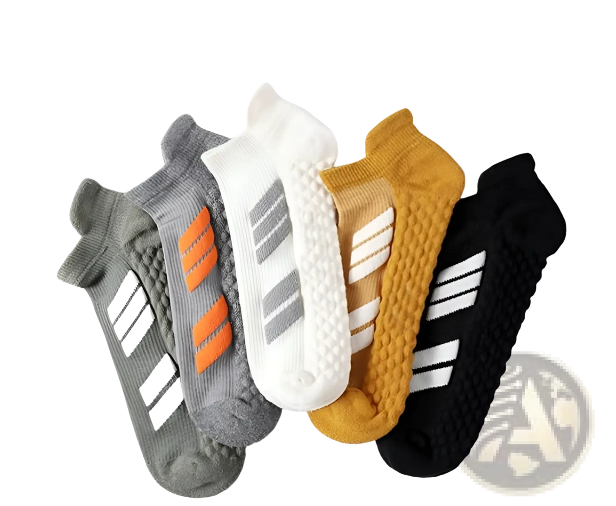 Men athletic sports socks in dark grey white orange and black with cushioned footbed sweat absorbing textured soles