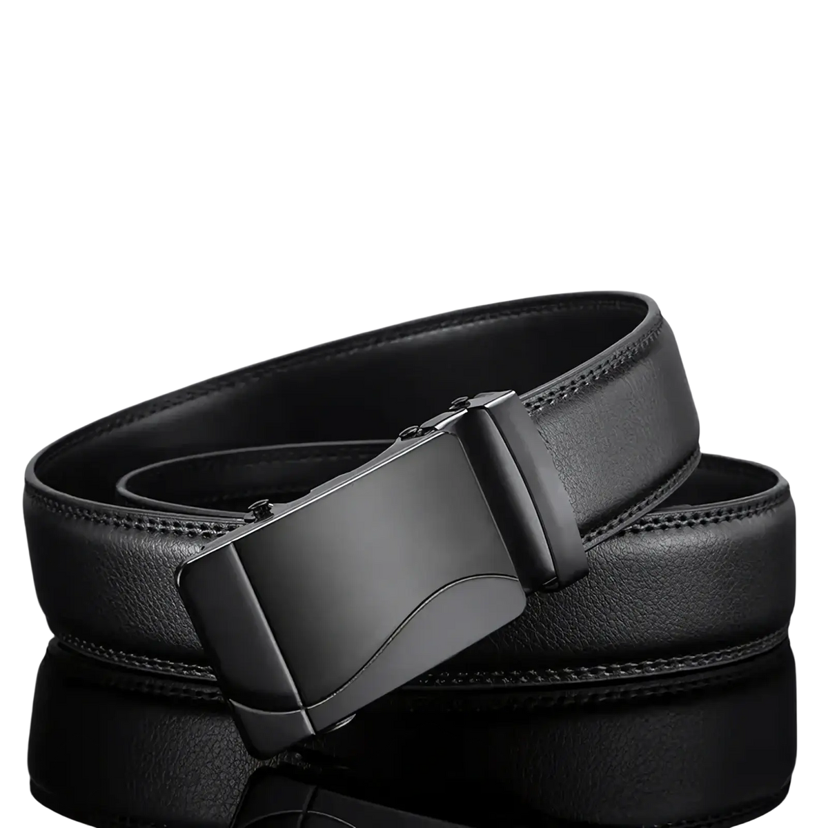 Black pu leather dress belt for men with an automatic buckle and sleek matte-finish metal buckle