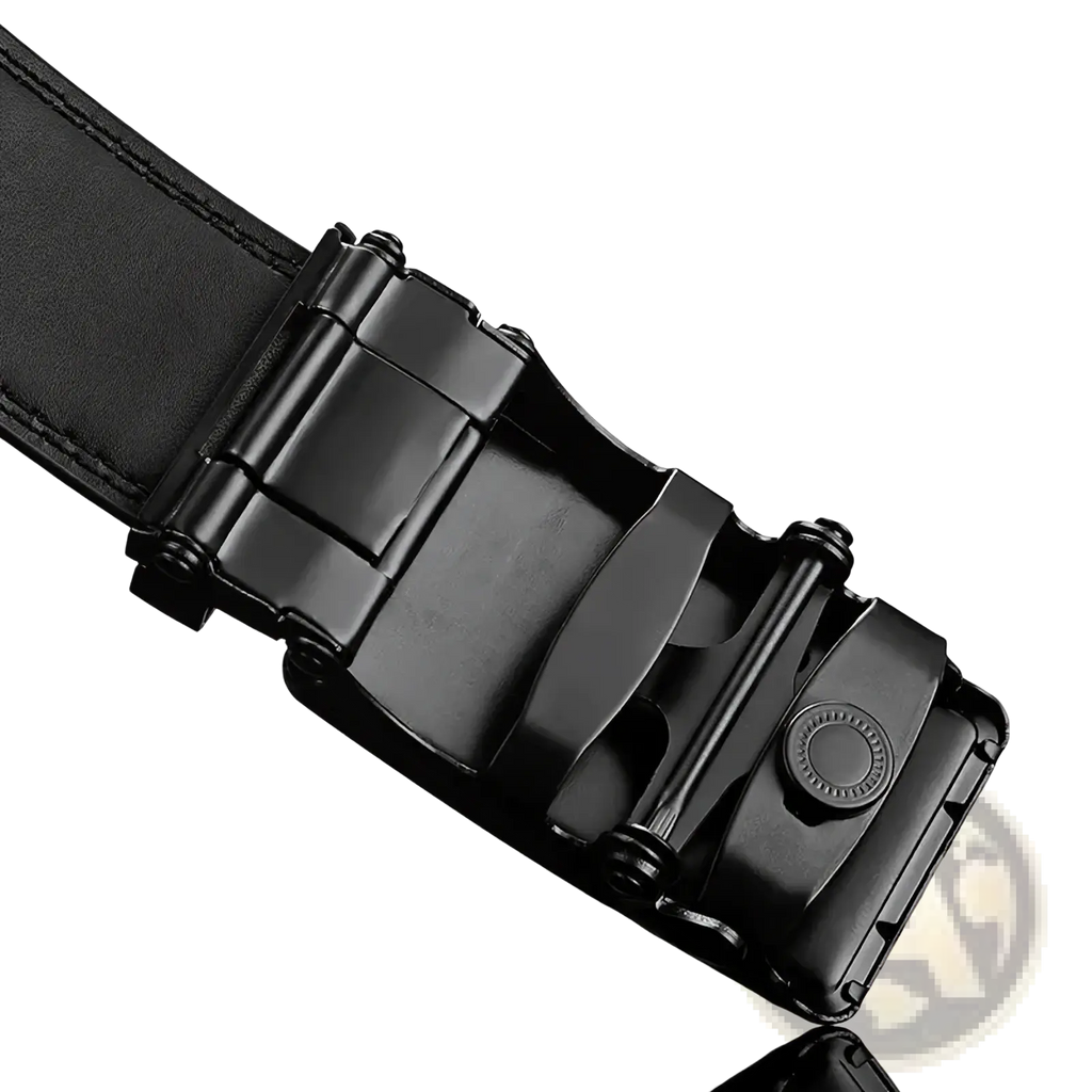 Black pu leather dress belt for men with a sleek matte-finished metal automatic buckle