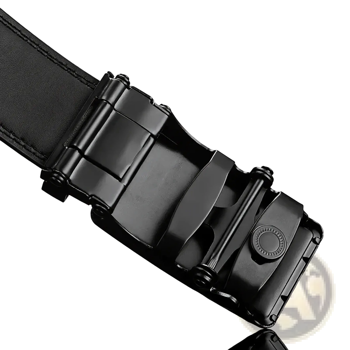Black pu leather dress belt for men with a sleek matte-finished metal automatic buckle