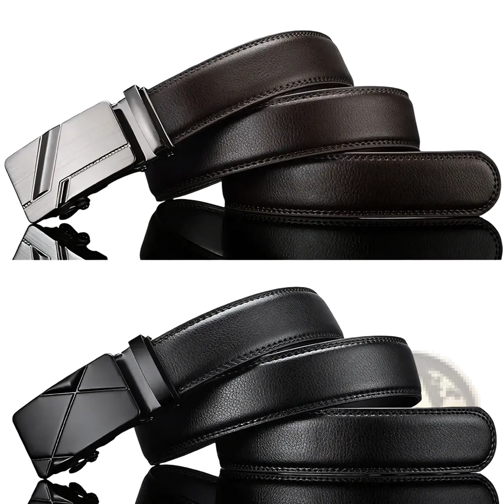 Black pu leather men dress belt with automatic sleek modern buckle for formal and casual wear