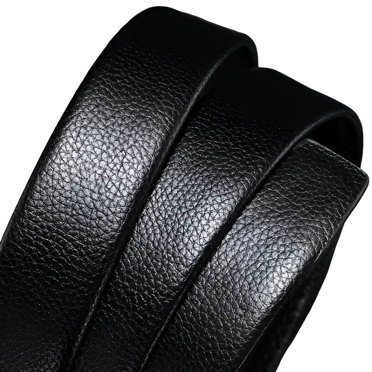 Men automatic leather belt in black with a textured pebbled surface made of genuine leather