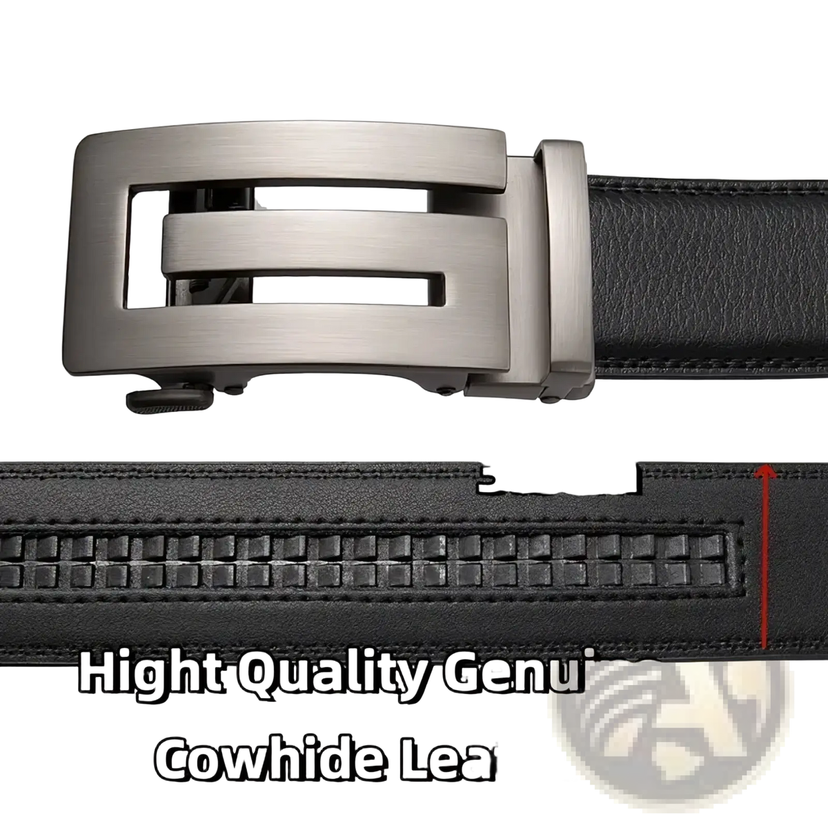 Men automatic leather belt in black cowhide with a brushed silver-toned automatic buckle for formal wear