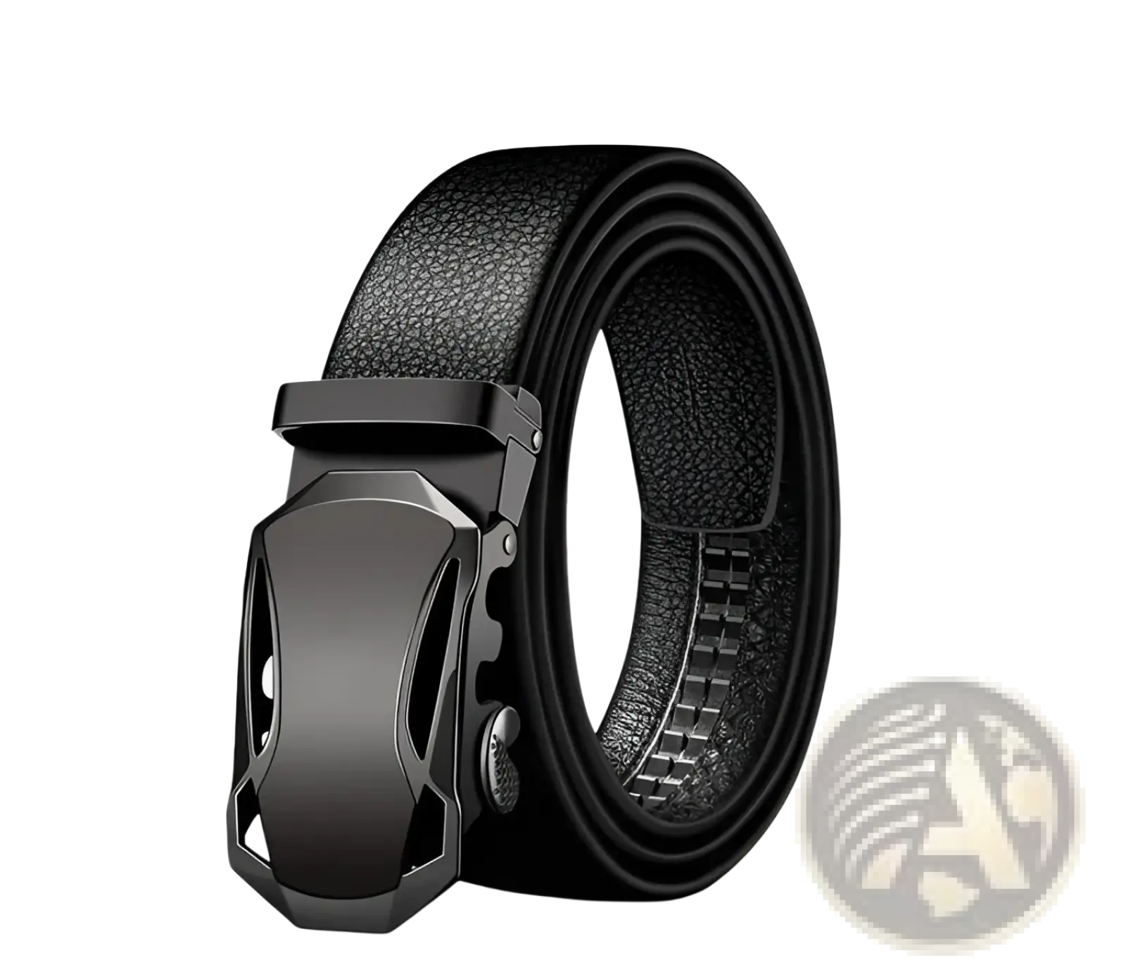 Men automatic leather belt in black with a sleek matte finish metal buckle featuring an automatic release mechanism