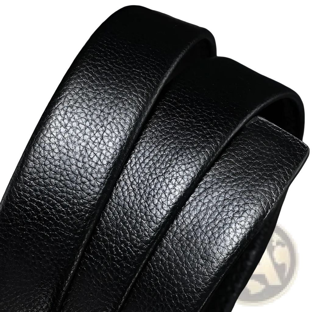 Men automatic leather belt in black with a textured pebbled surface made of genuine leather