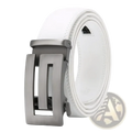 Men automatic leather belt in white leather with a sleek matte-finished metallic buckle for formal wear