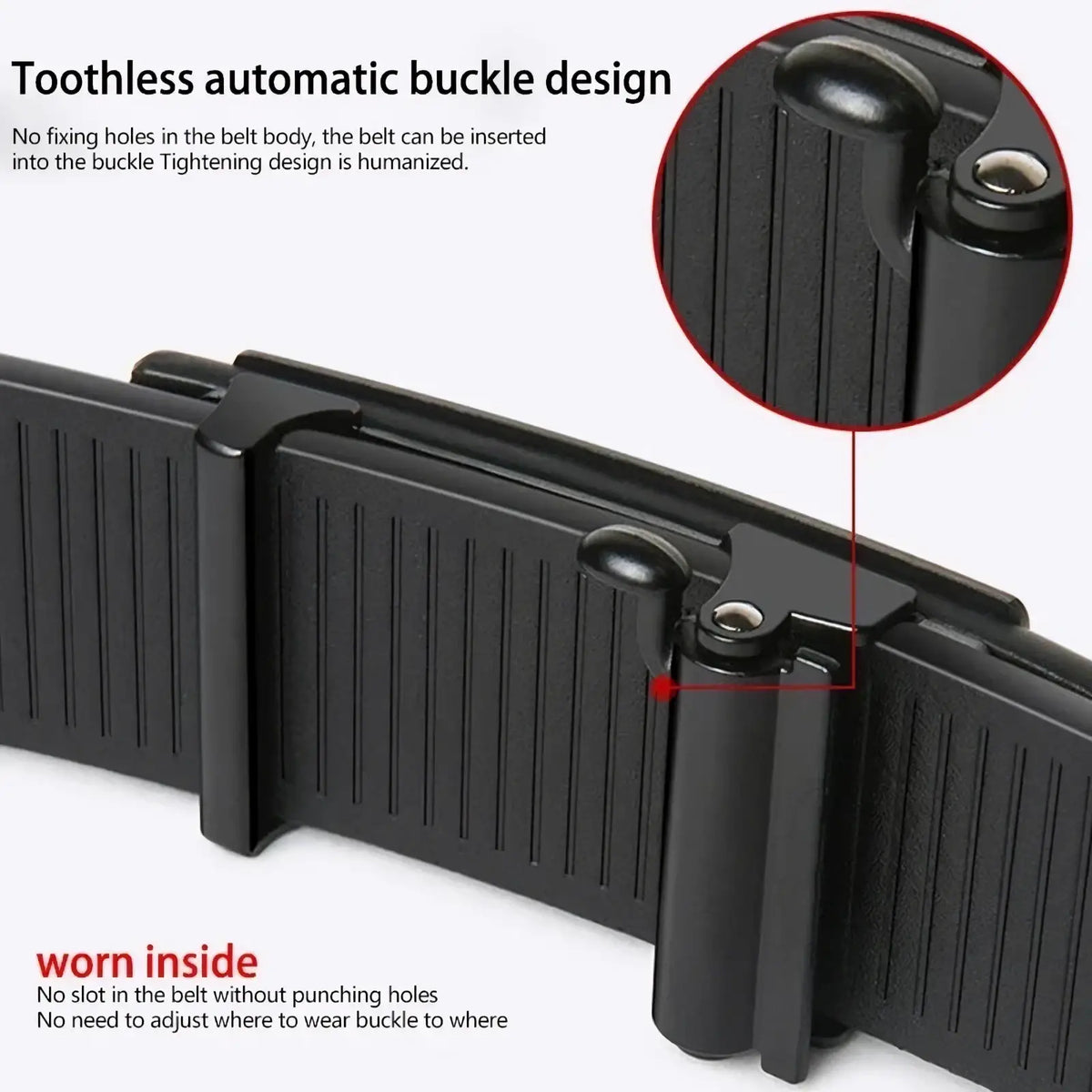 Men automatic pu leather belt black toothless automatic buckle with sleek ribbed design and no fixing holes for easy wear