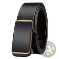 Men automatic pu leather belt in black with a sleek rectangular automatic buckle and gold tone edges