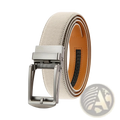 Beige suede men automatic ratchet leather belt with silver-toned buckle and tan inner lining luxury business strap