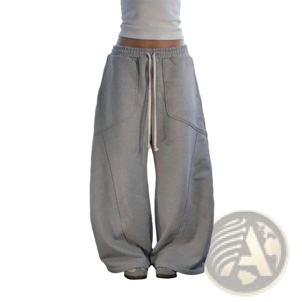 Men baggy cargo sweatpants in gray with wide-leg design elastic waistband and matching drawstring for high street wear