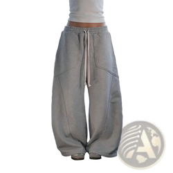 Men baggy cargo sweatpants in gray with wide-leg design elastic waistband and matching drawstring for high street wear