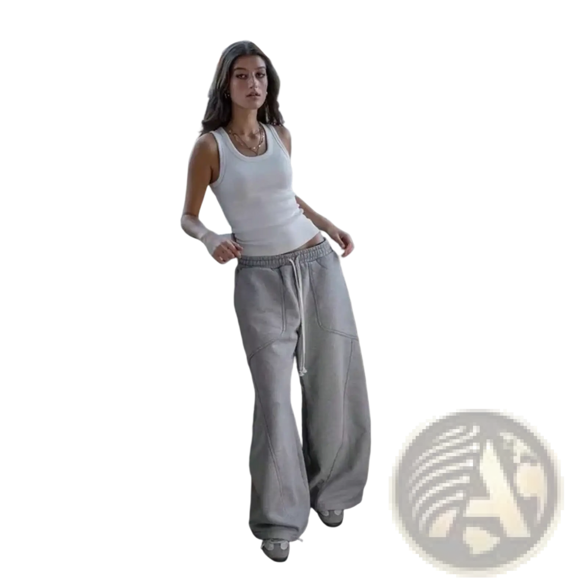 Men baggy cargo sweatpants in light gray with wide-leg fit, drawstring waistband, and side pockets for high street style