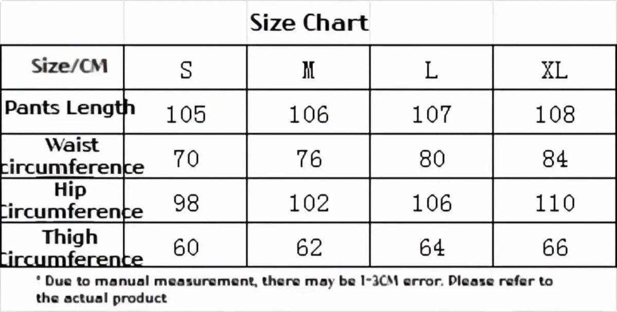 Size chart in centimeters for men baggy cargo sweatpants high street joggers showing s to xl measurements