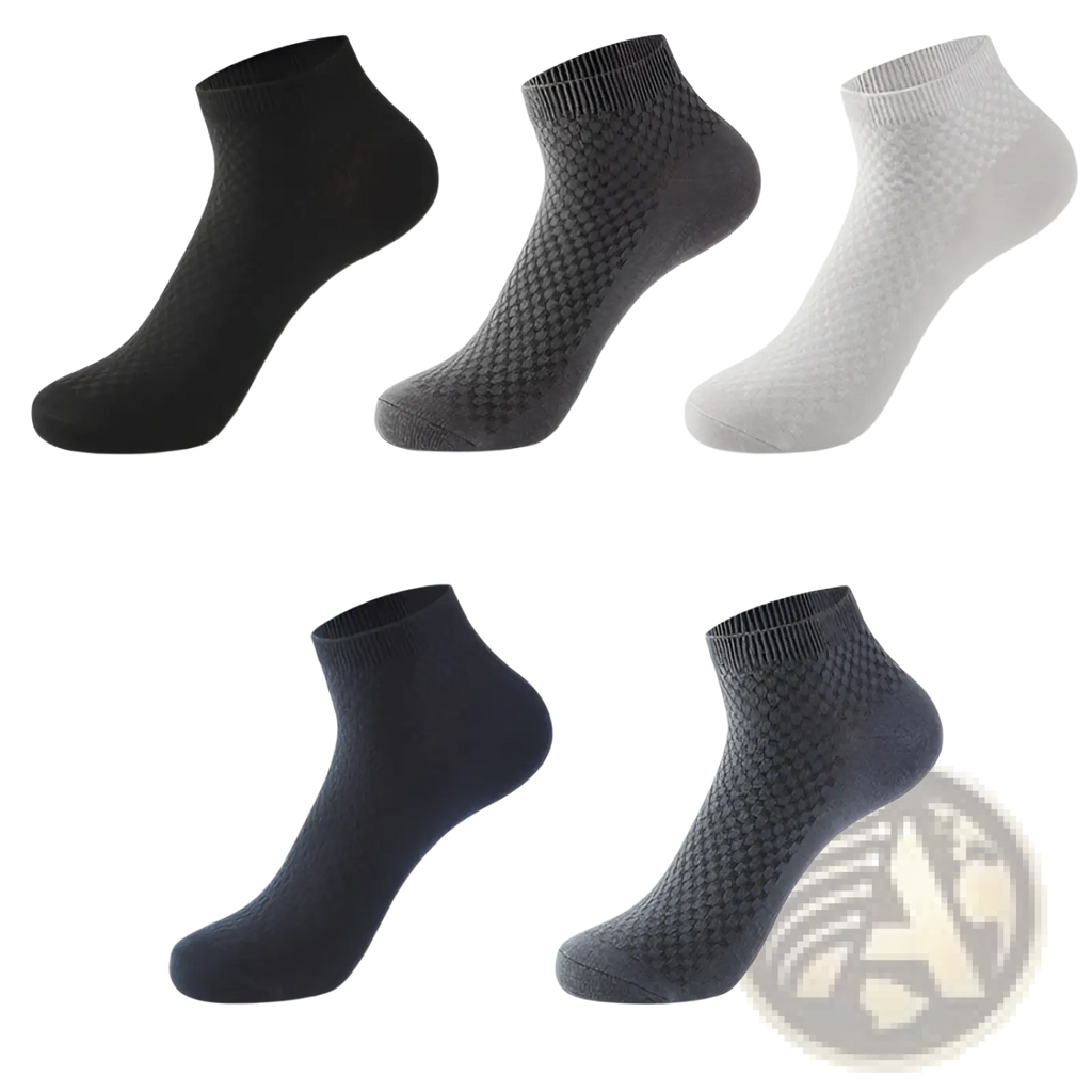 Men bamboo fiber ankle socks 4 pack in black dark gray gray navy blue and blue grey with subtle checkered knit pattern