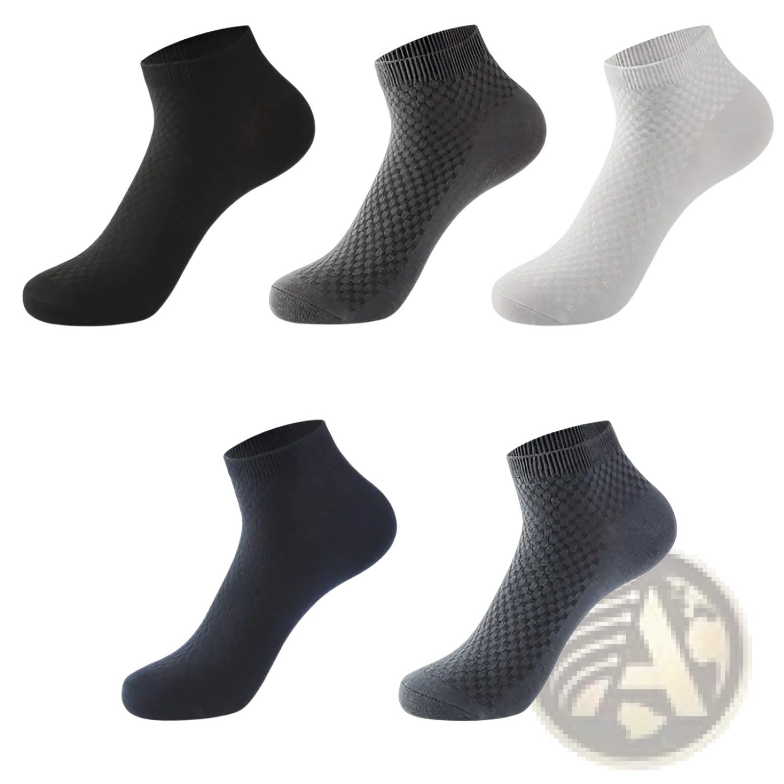 Men bamboo fiber ankle socks 4 pack in black dark gray gray navy blue and blue grey with subtle checkered knit pattern