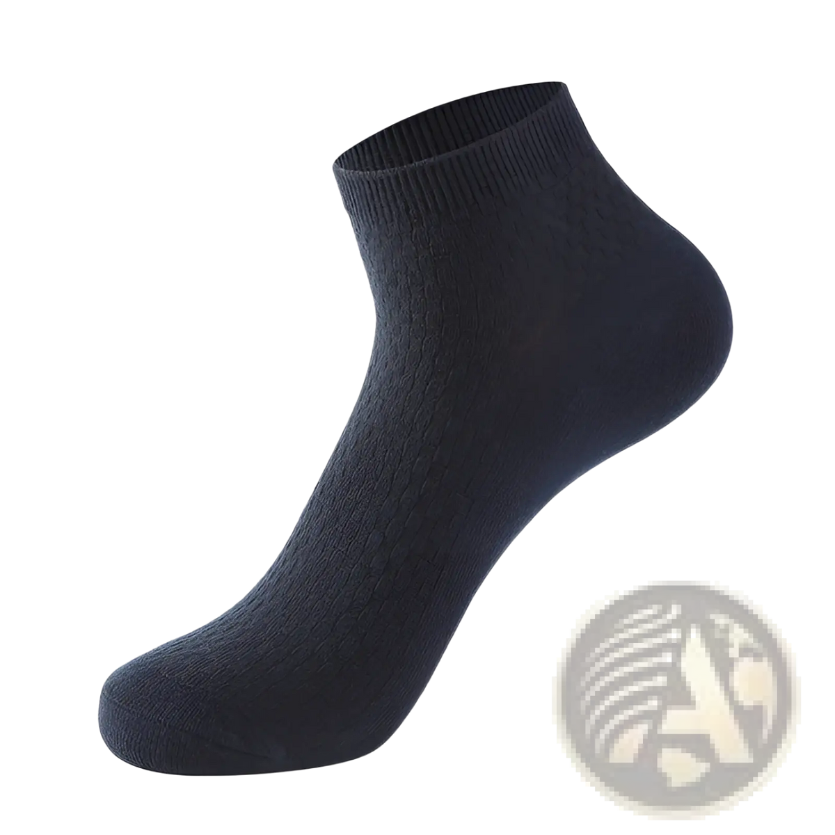 Men bamboo fiber ankle sock in dark navy with ribbed cuff and seamless knit texture shown from the back side