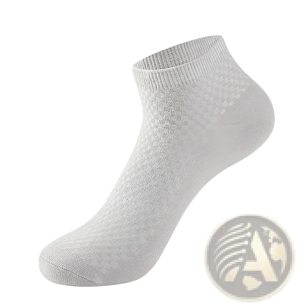 Light gray men bamboo fiber ankle sock with subtle checkered pattern and ribbed cuff from a 4 pack