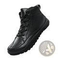 Black leather men barefoot hiking boot with high-top design rugged textured sole and laces for zero drop support