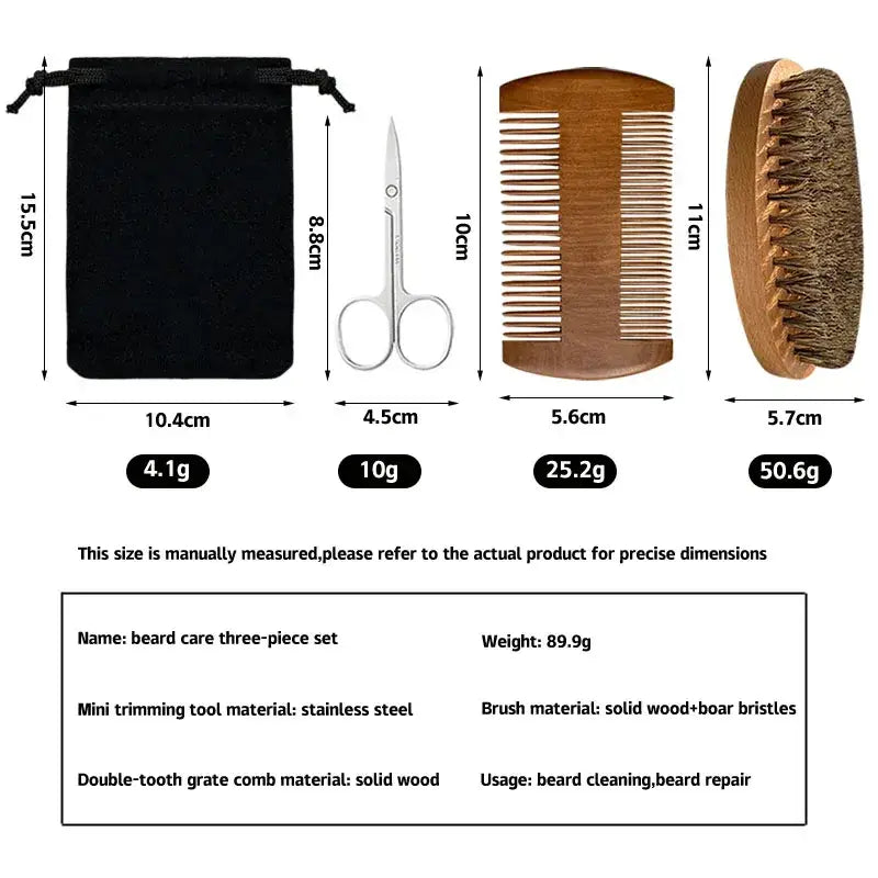 Stainless steel mini trimming scissors with polished finish and ergonomic handles in men beard grooming set with convenient storage bag
