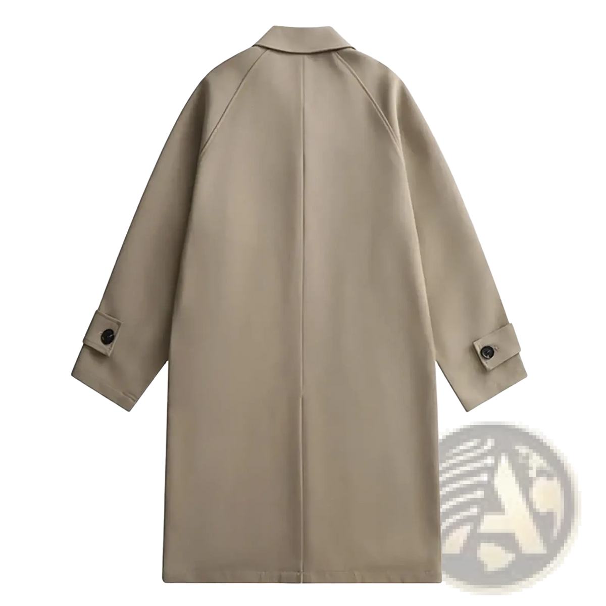 Men beige trench coat with classic collar, buttoned cuffs, and clean tailored lines for business outerwear