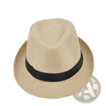 Men beige woven fedora hat featuring a black ribbon band made of breathable material for stylish comfort