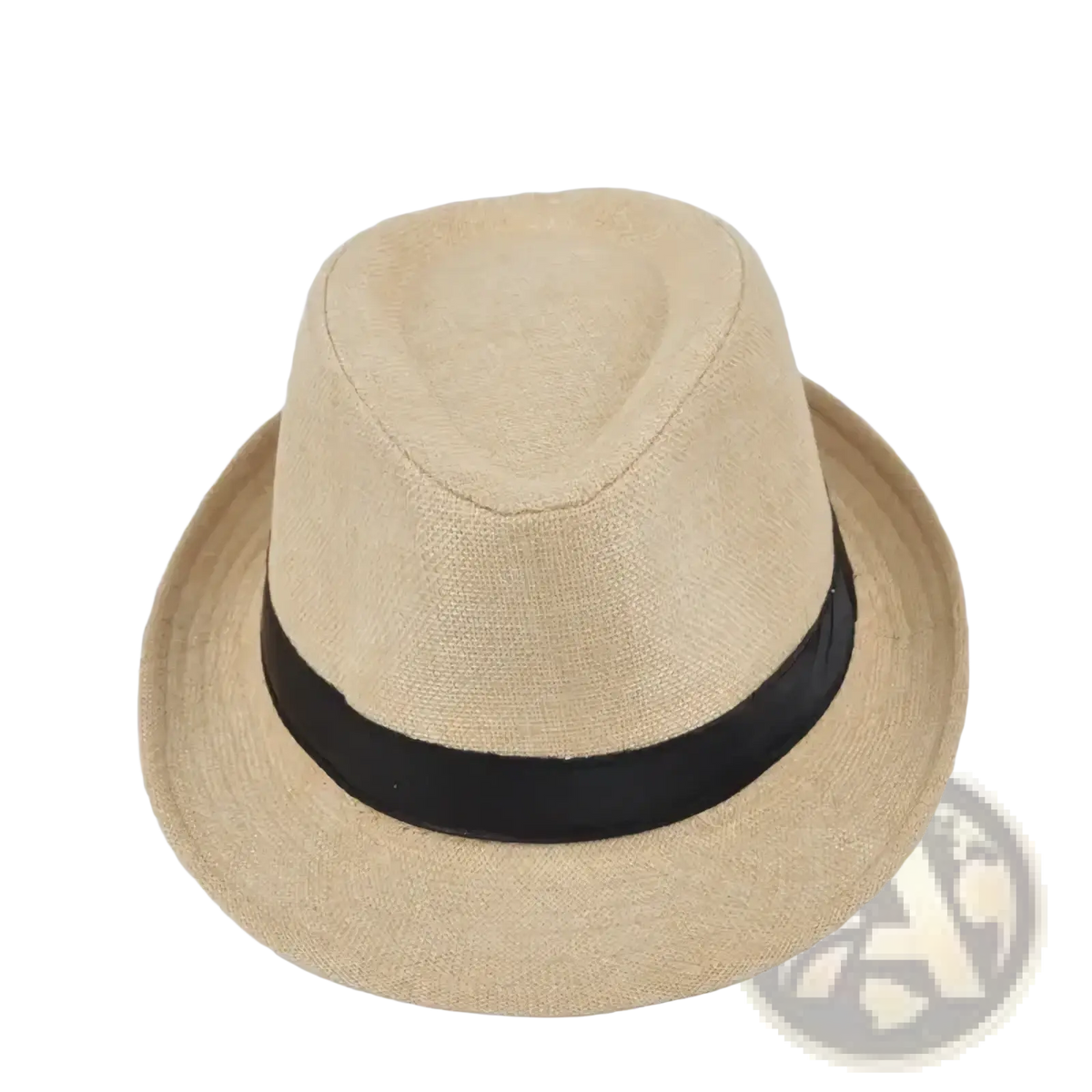 Men beige woven fedora hat featuring a black ribbon band made of breathable material for stylish comfort