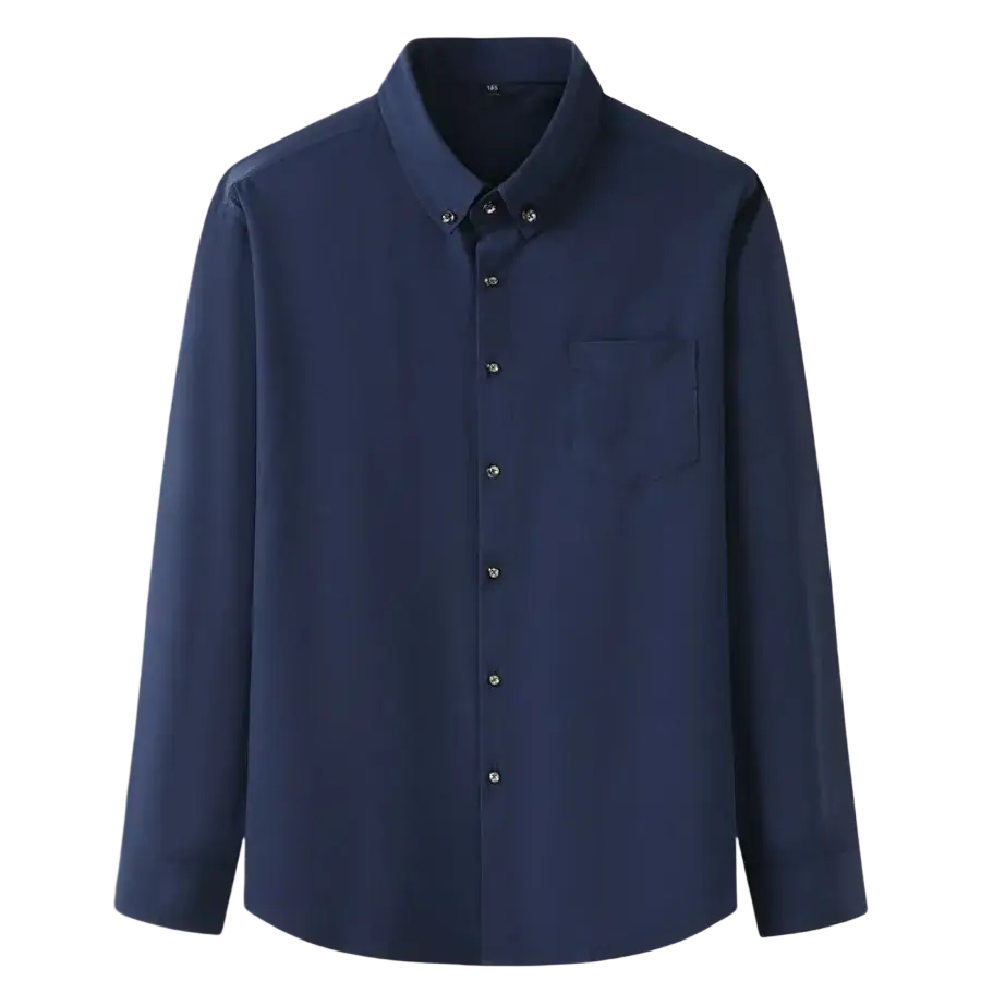 Navy blue men big dress shirt long sleeve with classic collar and single chest pocket for formal workwear