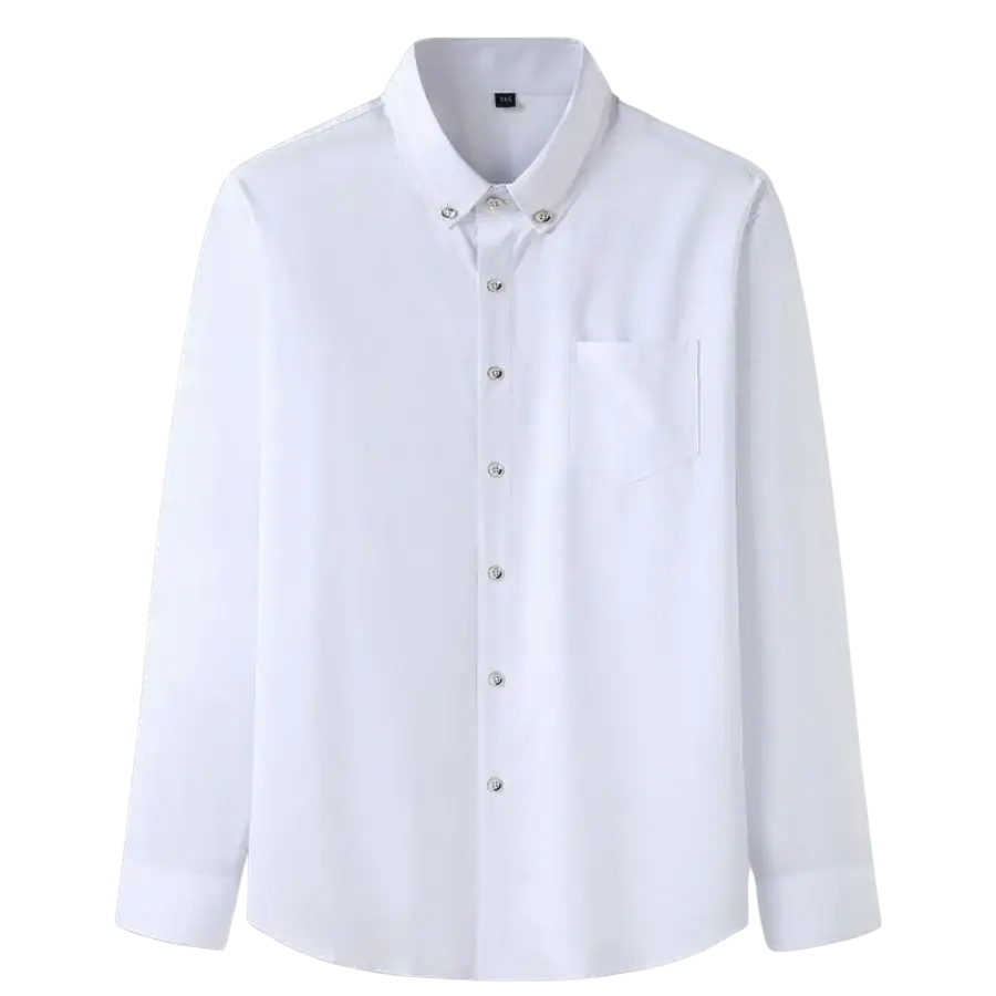 Men big dress white long sleeve formal work shirt with classic collar and silver buttons for office wear