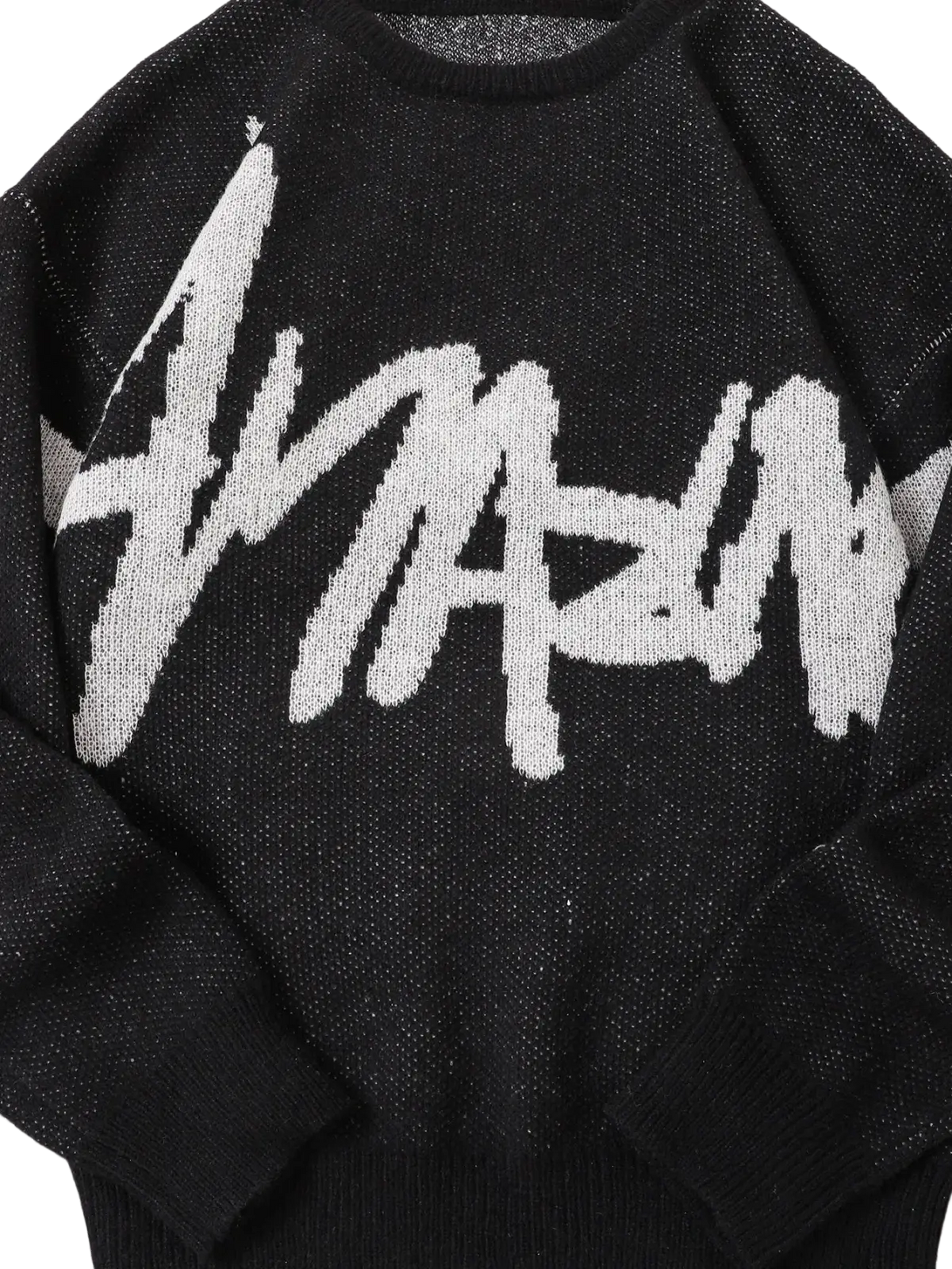 Men black knit sweater featuring a bold white amazing graphic across the chest in a comfortable knit fabric