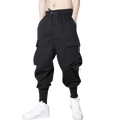 Men black cargo jogger pants with drawstring waistband and multiple pockets for casual wear shown from front side