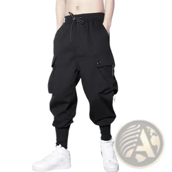 Men black cargo jogger pants with drawstring waistband and multiple pockets for practical everyday wear