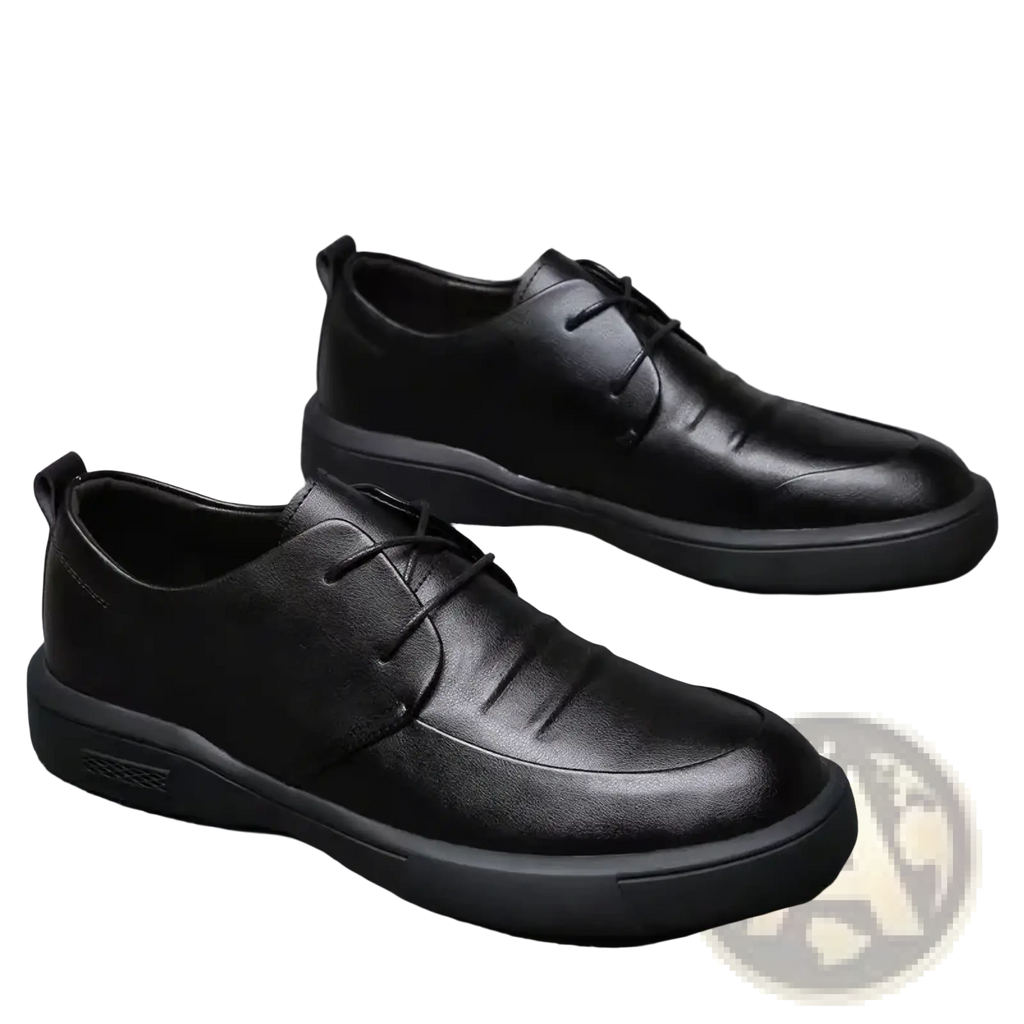 Men black casual dress shoes made of leather with lace-up design and chunky soft rubber sole for comfort