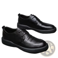 Men black casual dress shoes made of leather with lace-up design and chunky soft rubber sole for comfort