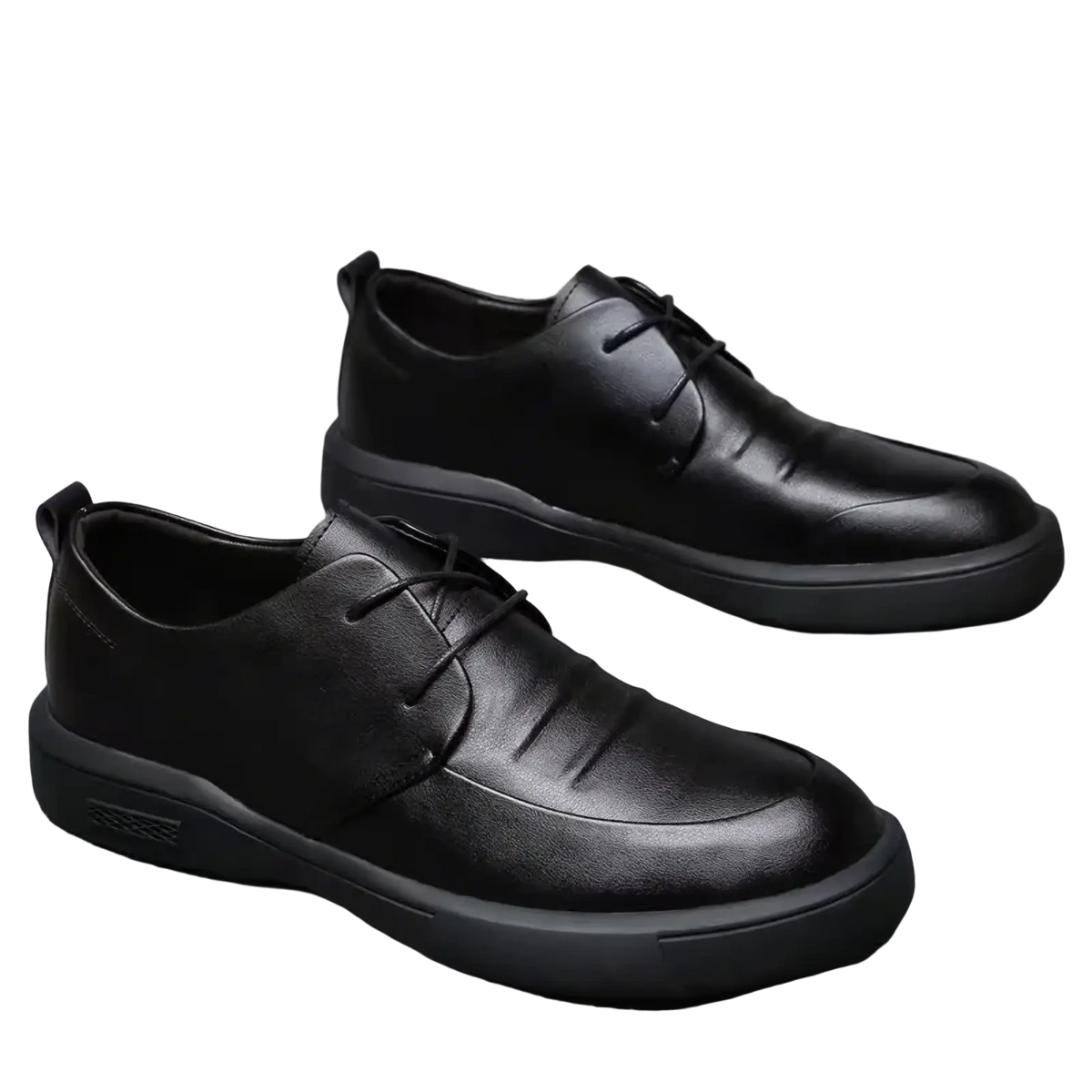 Men black casual dress shoes made of leather with lace-up design and chunky soft rubber sole for comfort
