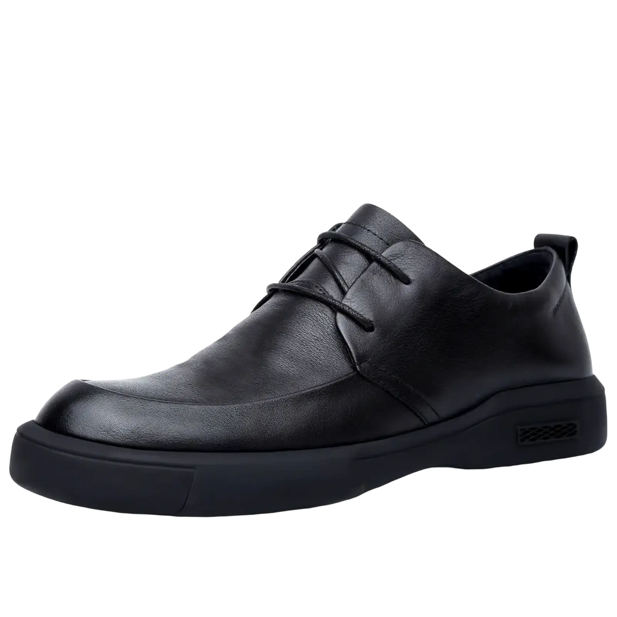 Men black casual dress shoe made of leather with lace-up design and thick cushioned soft sole