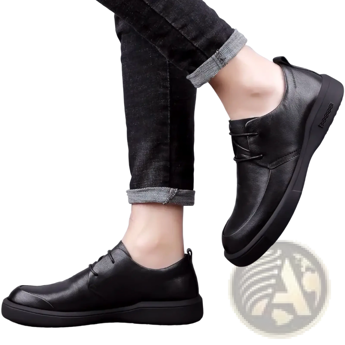 Men black casual dress shoes made of leather with lace-up design and thick cushioned soft sole for comfort