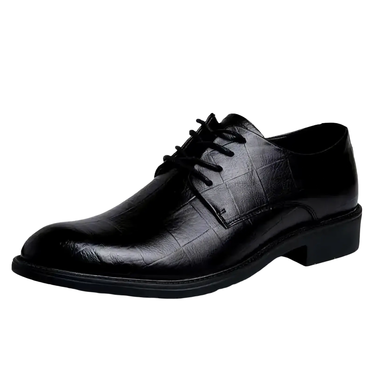Men black crocodile leather formal dress shoe with subtle texture and classic lace-up design