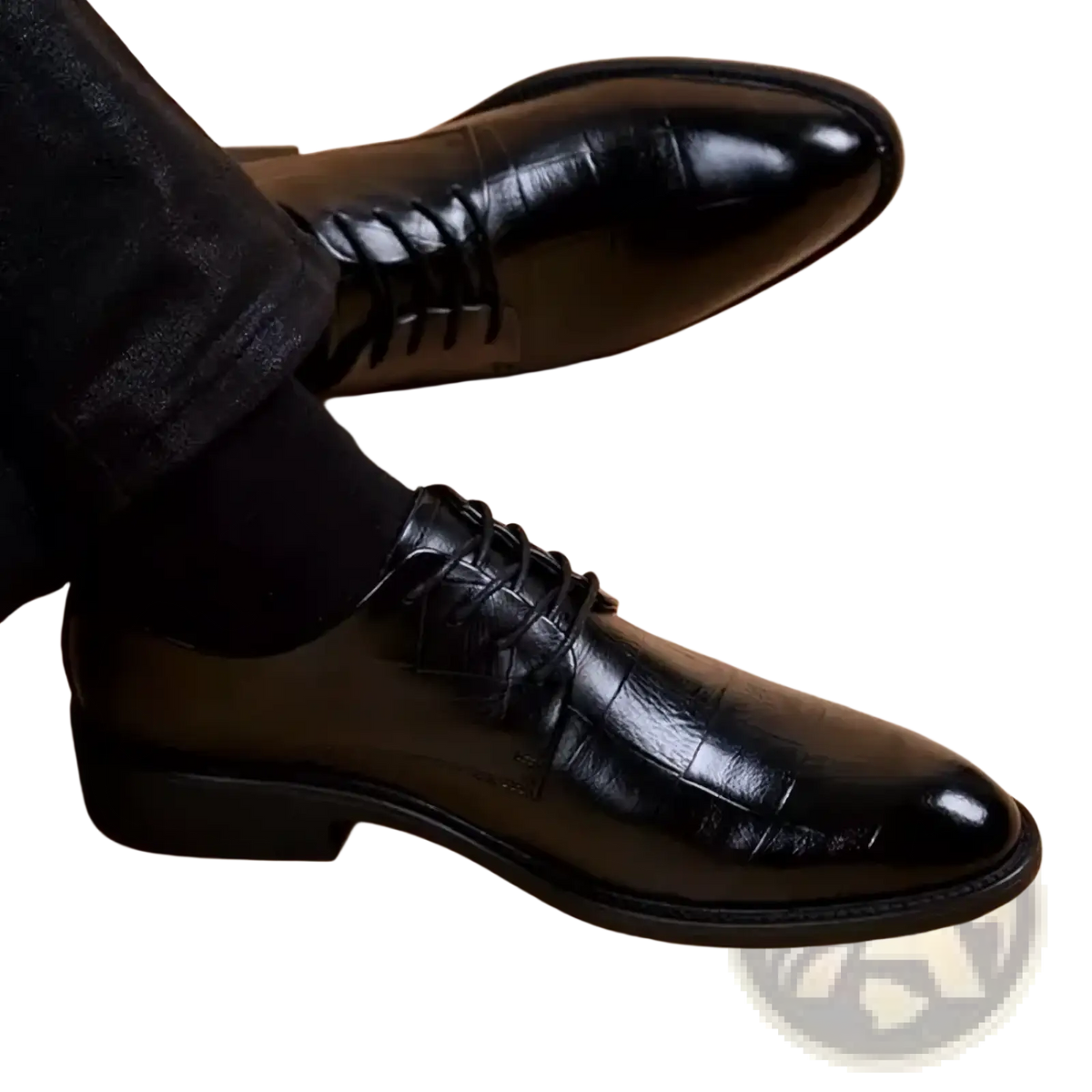 Men black crocodile leather formal dress shoes with lace-up design polished finish and low heel