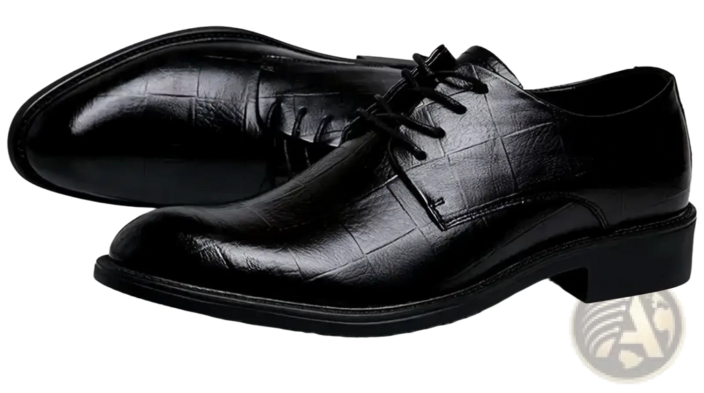 Men black crocodile leather formal dress shoes with lace-up design and textured embossed finish