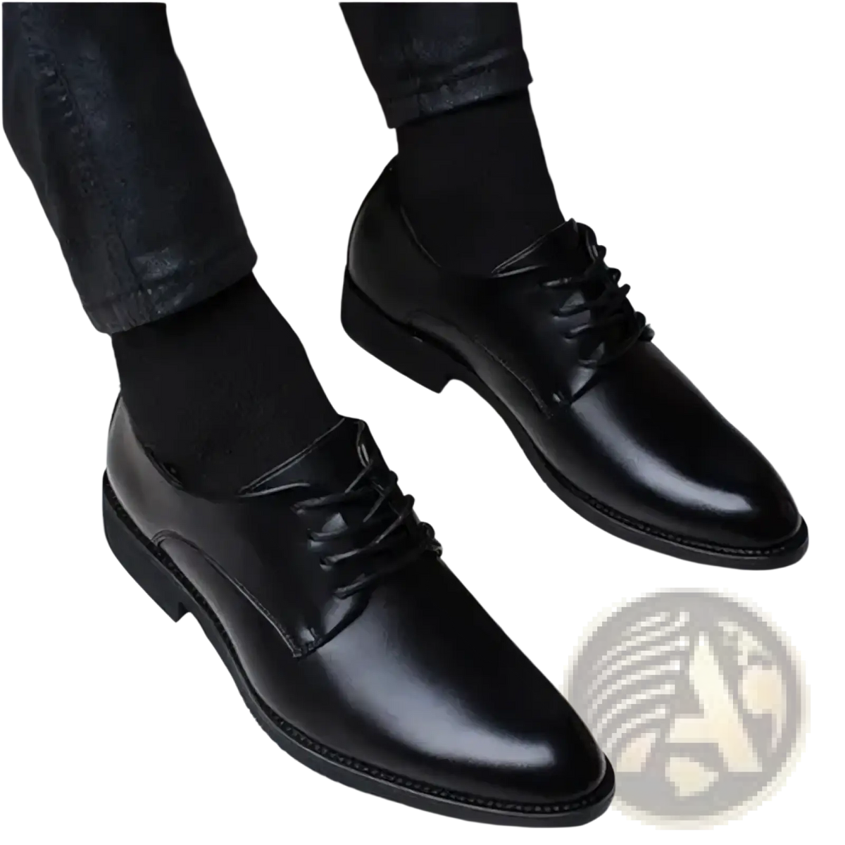 Men black crocodile leather formal dress shoes with pointed toe low heel and lace-up design