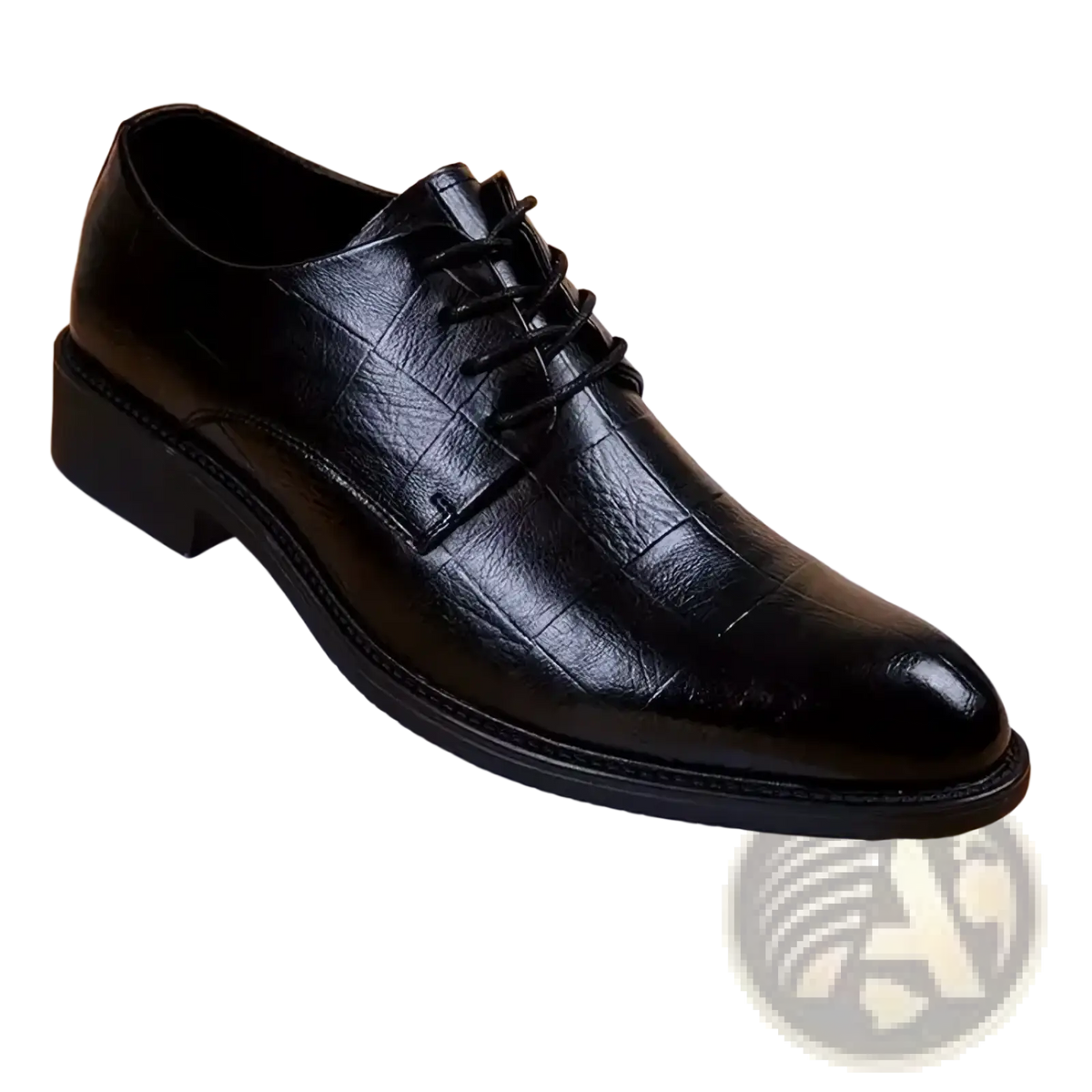 Men black crocodile leather formal dress shoe with polished finish and subtle texture featuring lace-up design