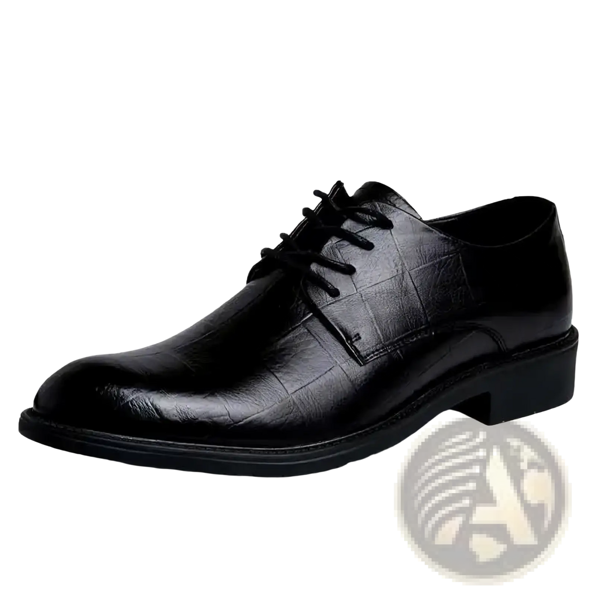 Men black crocodile leather formal dress shoe with subtle texture and classic lace-up design
