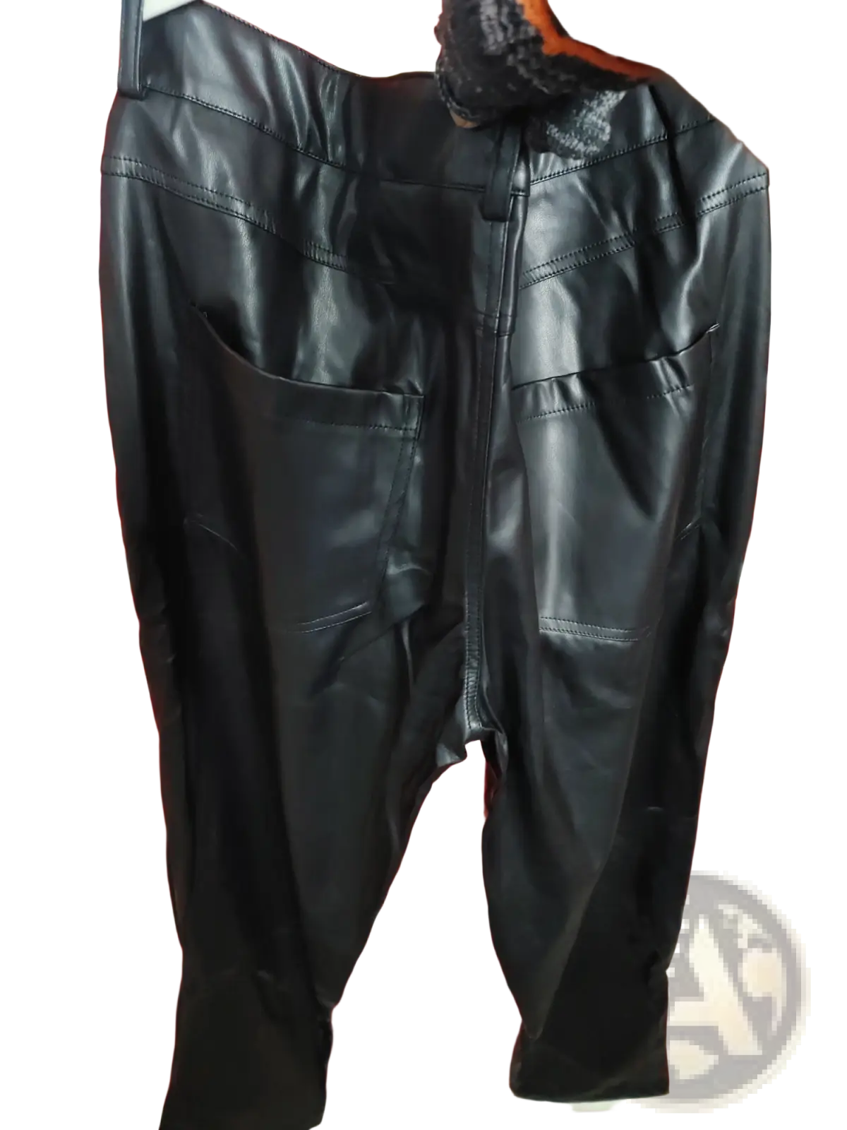 Men black slim fit faux leather pants with high waist and front pockets made of pu material